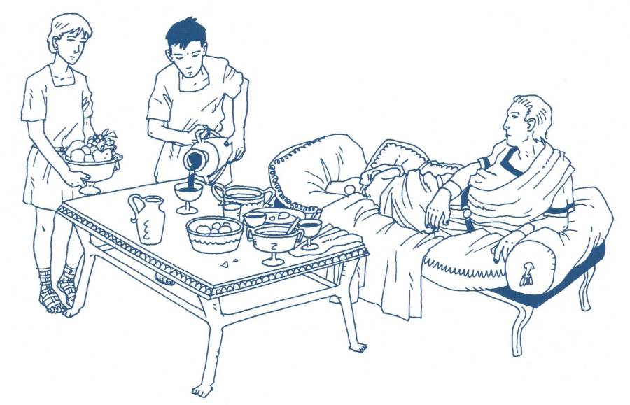 deux enfants esclaves faisant le sevice de la table - croquis E. Cerisier.jpg